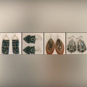 Elegant Blue/Gold, and Teal/Green Owl, Brown Leaf, and Butterfly Earring Sets
